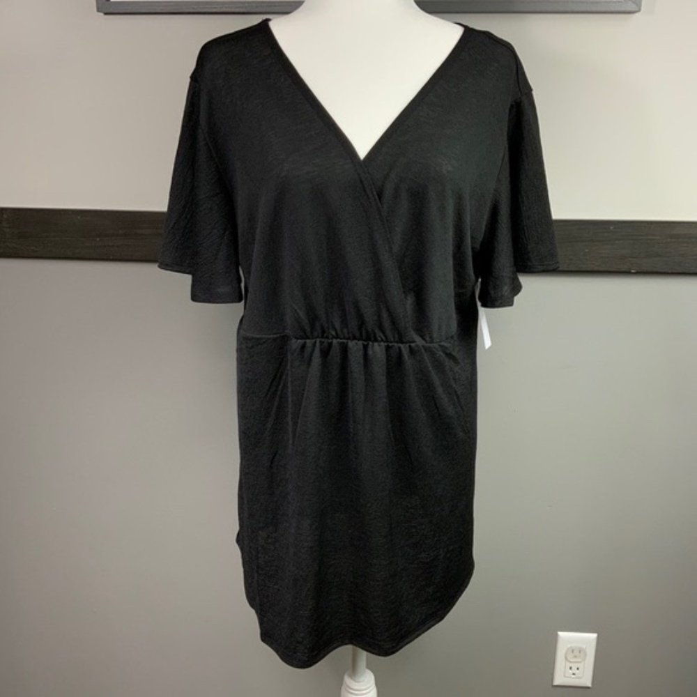 LOANNA woman’s blouse black short circular cap sleeve surplice neck plus size - Picture 1 of 13